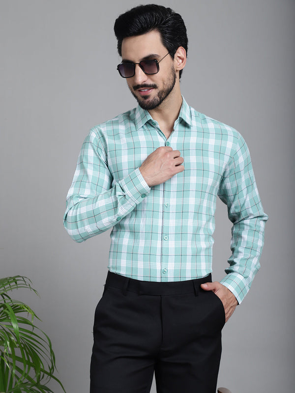 Indian Needle Men's Checked Formal Shirt - Green - Distacart