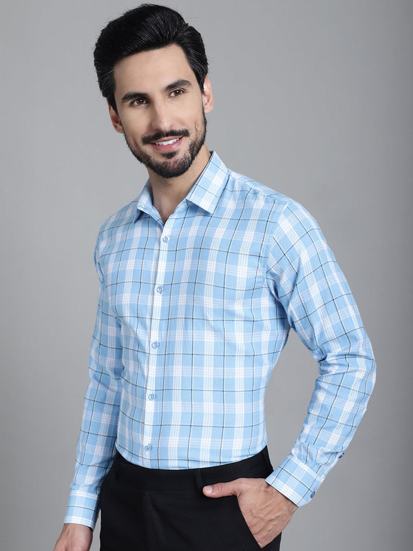 Indian Needle Men's Checked Formal Shirt - Sky Blue - Distacart