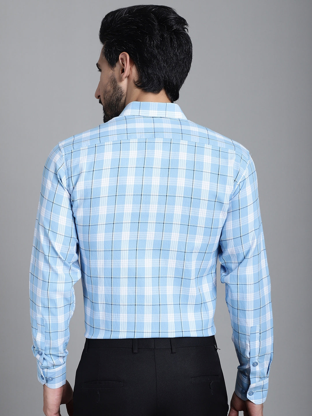 Indian Needle Men's Checked Formal Shirt - Sky Blue - Distacart