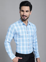 Thumbnail for Indian Needle Men's Checked Formal Shirt - Sky Blue - Distacart