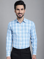 Thumbnail for Indian Needle Men's Checked Formal Shirt - Sky Blue - Distacart