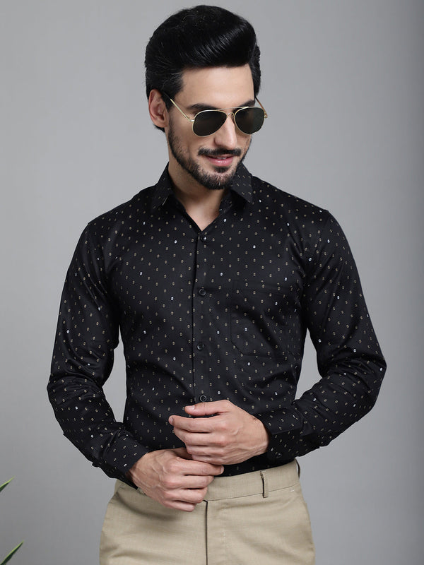 Indian Needle Men's Printed Formal Shirt - Black - Distacart