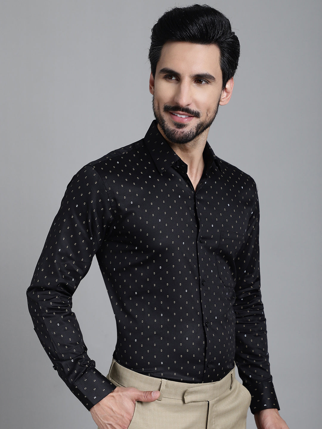 Indian Needle Men's Printed Formal Shirt - Black - Distacart