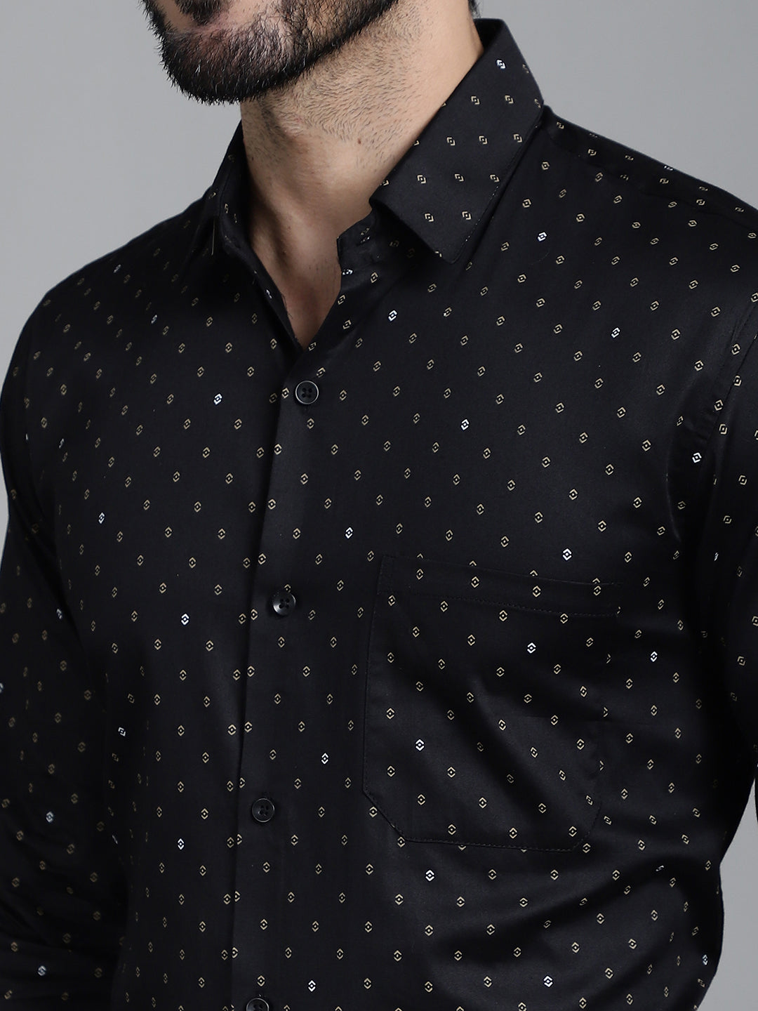 Indian Needle Men's Printed Formal Shirt - Black - Distacart