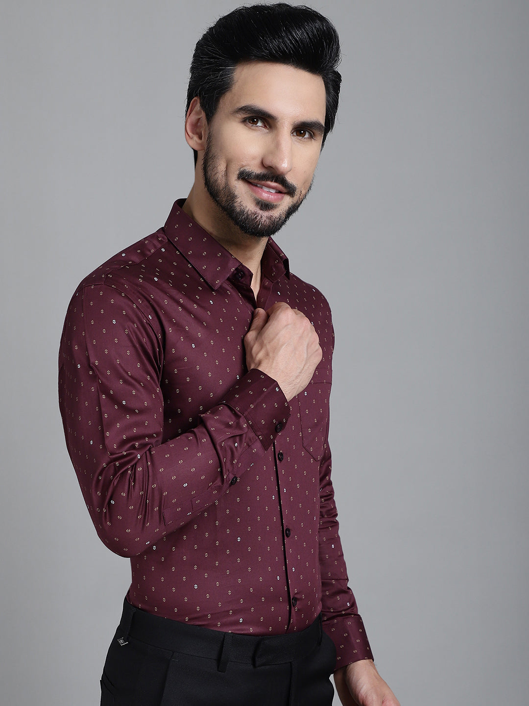 Indian Needle Men's Printed Formal Shirt - Maroon - Distacart
