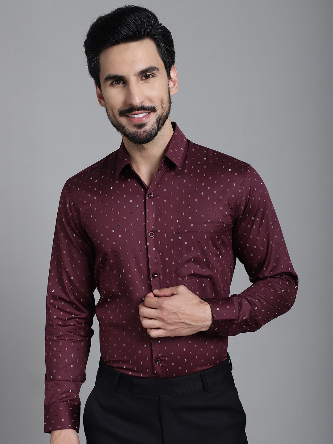 Indian Needle Men's Printed Formal Shirt - Maroon - Distacart