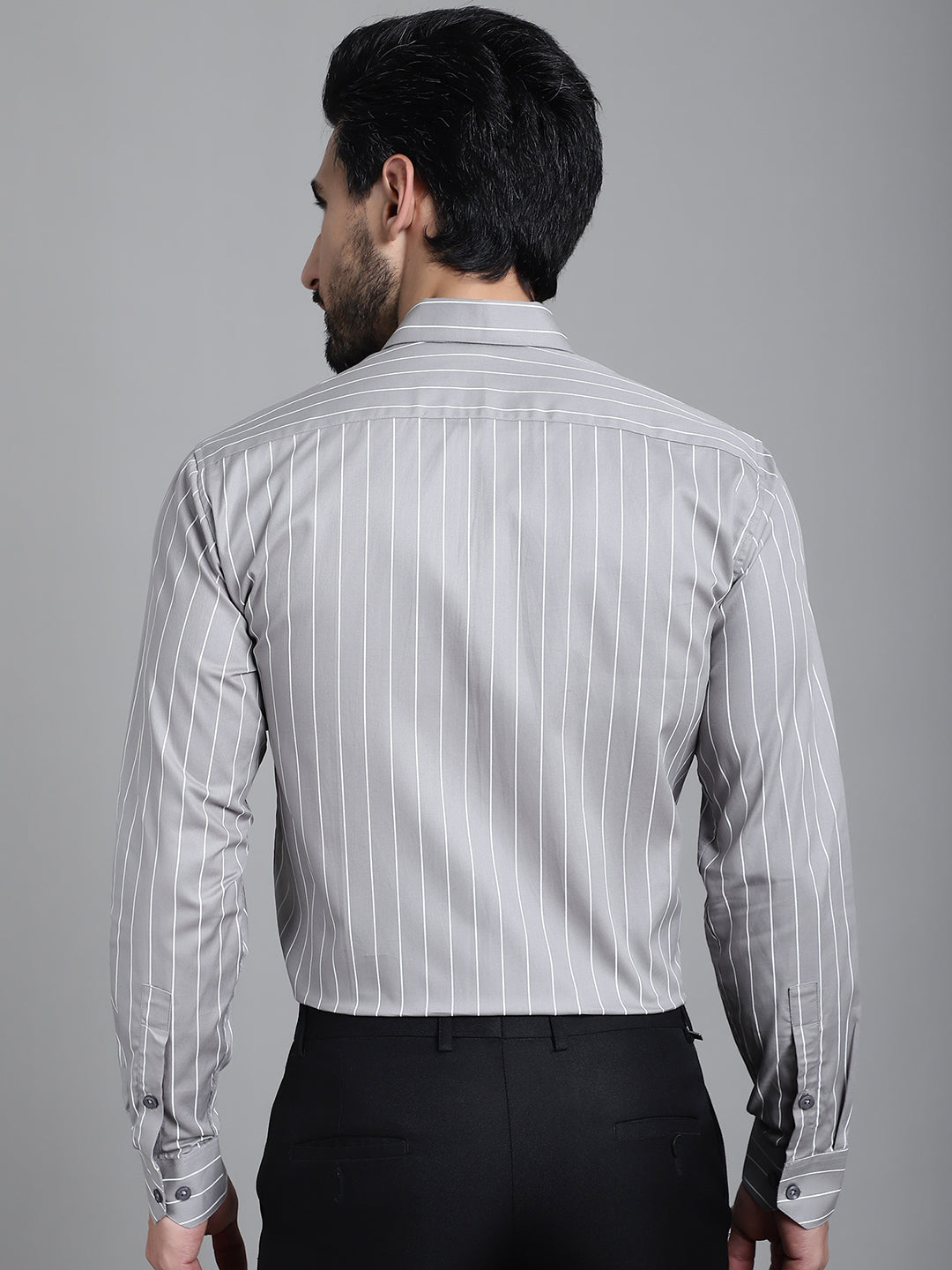 Indian Needle Men's Striped Formal Shirt - Grey - Distacart