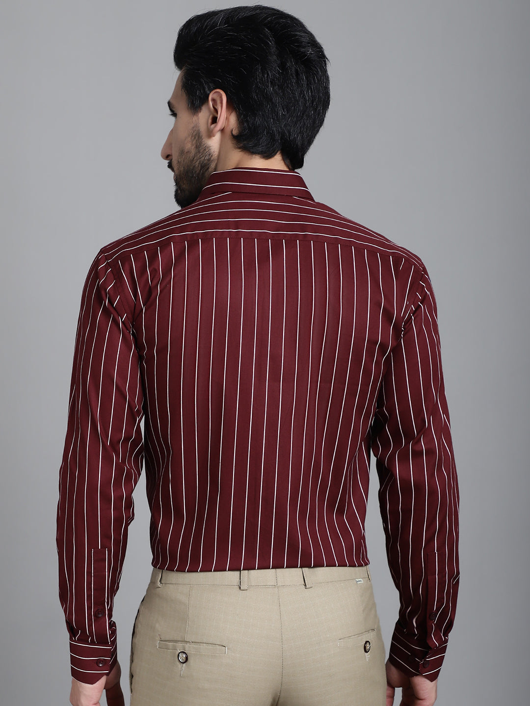 Indian Needle Men's Striped Formal Shirt - Maroon - Distacart