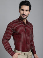 Thumbnail for Indian Needle Men's Striped Formal Shirt - Maroon - Distacart