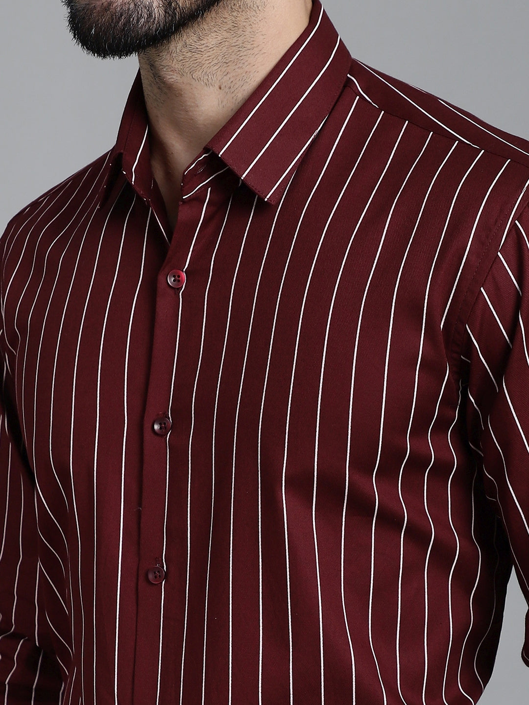 Indian Needle Men's Striped Formal Shirt - Maroon - Distacart
