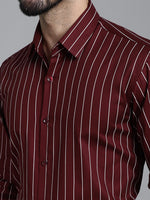 Thumbnail for Indian Needle Men's Striped Formal Shirt - Maroon - Distacart