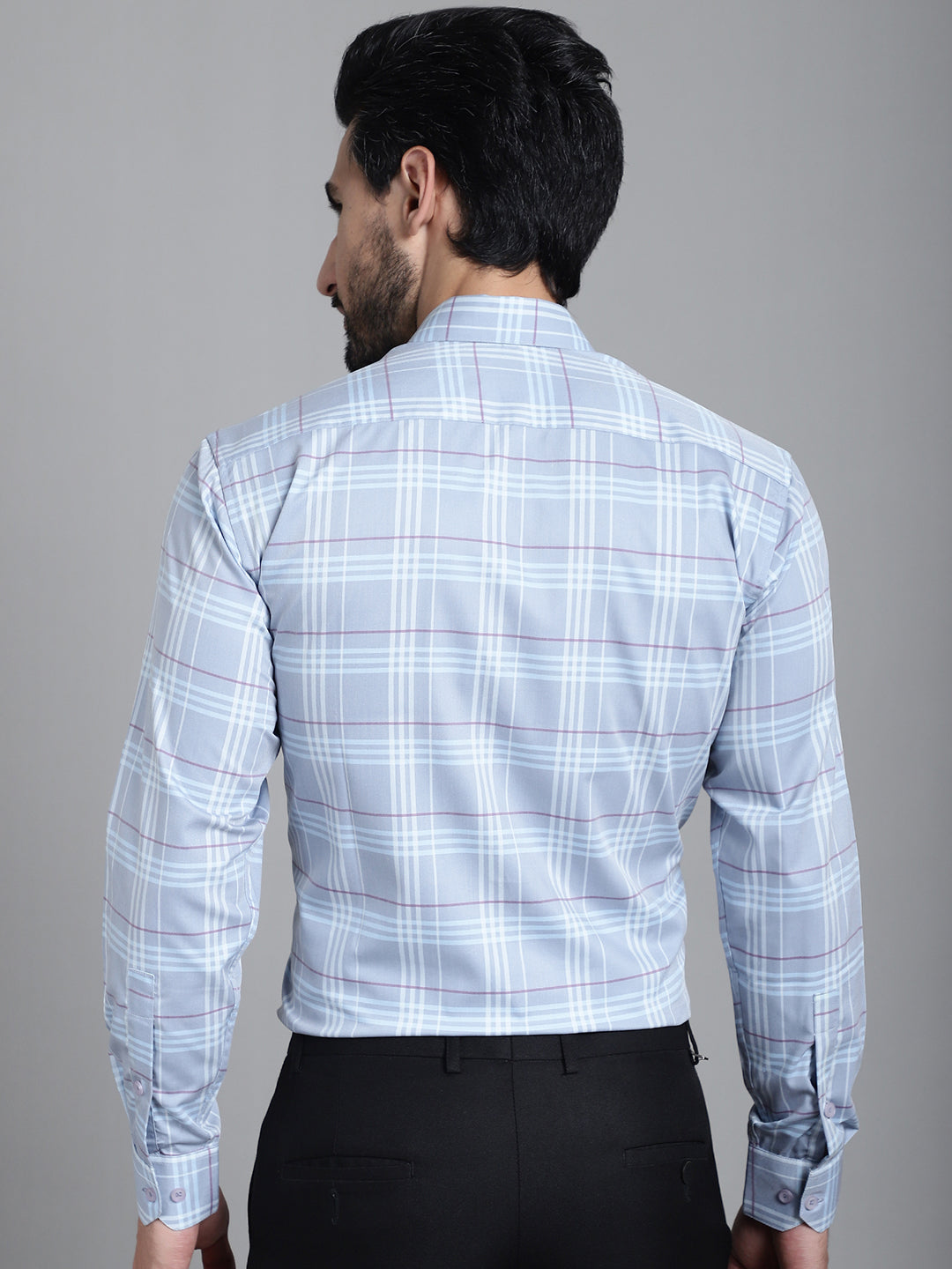 Indian Needle Men's Checked Formal Shirt - Blue - Distacart
