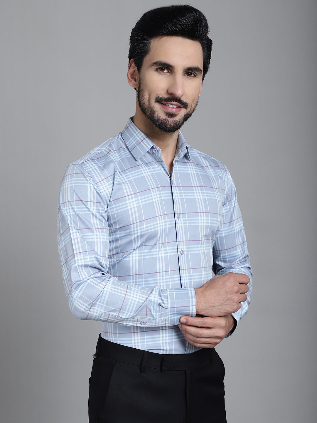Indian Needle Men's Checked Formal Shirt - Blue - Distacart