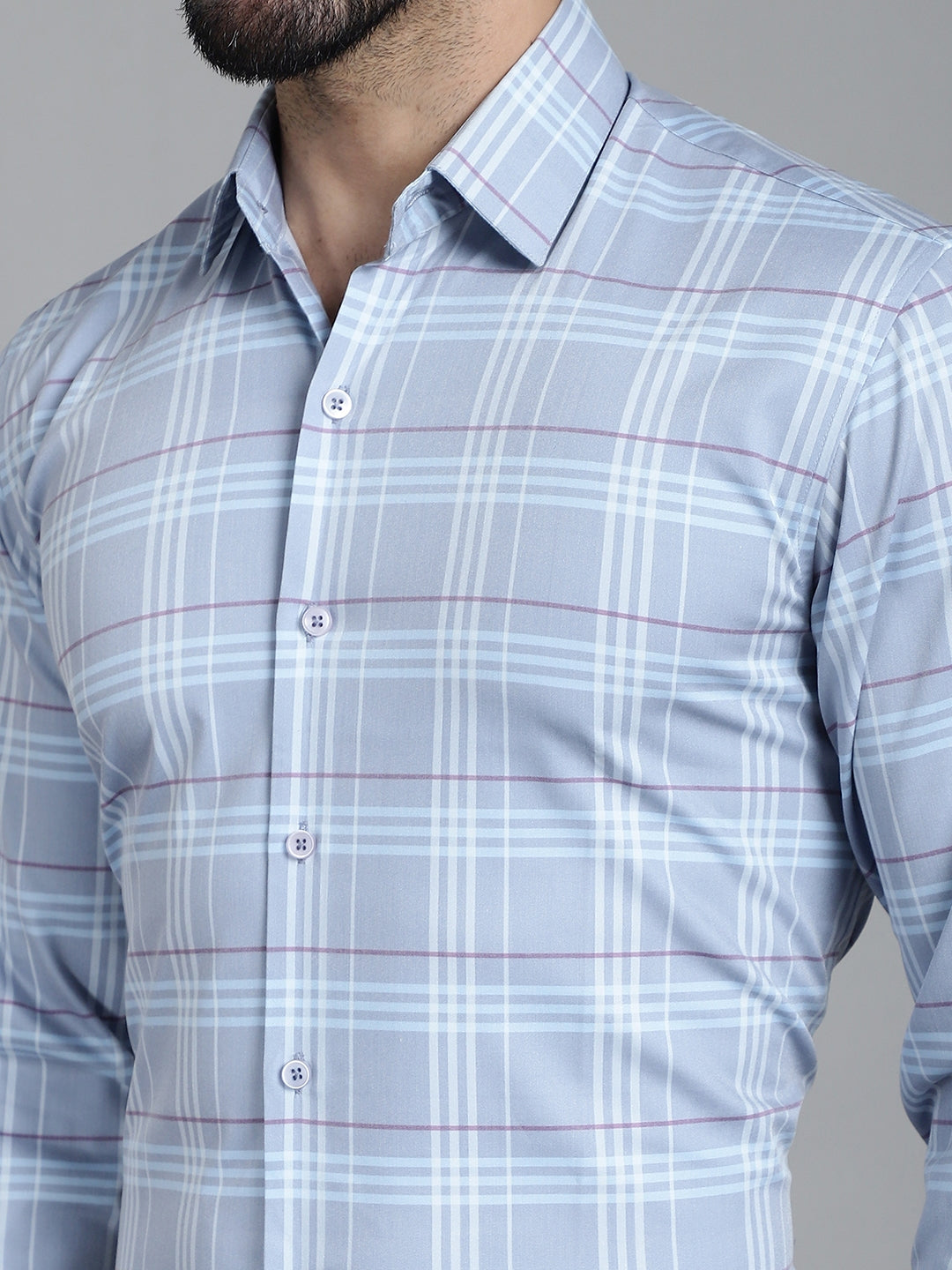 Indian Needle Men's Checked Formal Shirt - Blue - Distacart