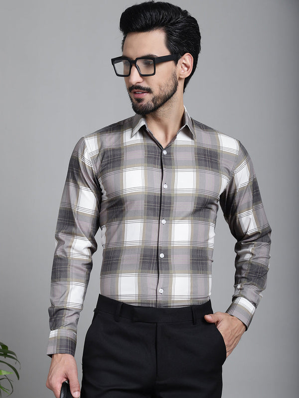 Indian Needle Men's Checked Formal Shirt - Brown - Distacart