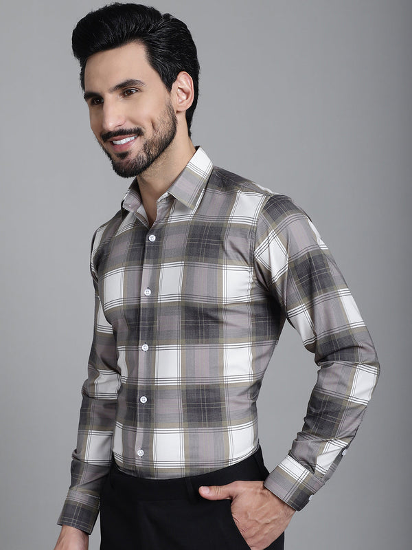 Indian Needle Men's Checked Formal Shirt - Brown - Distacart