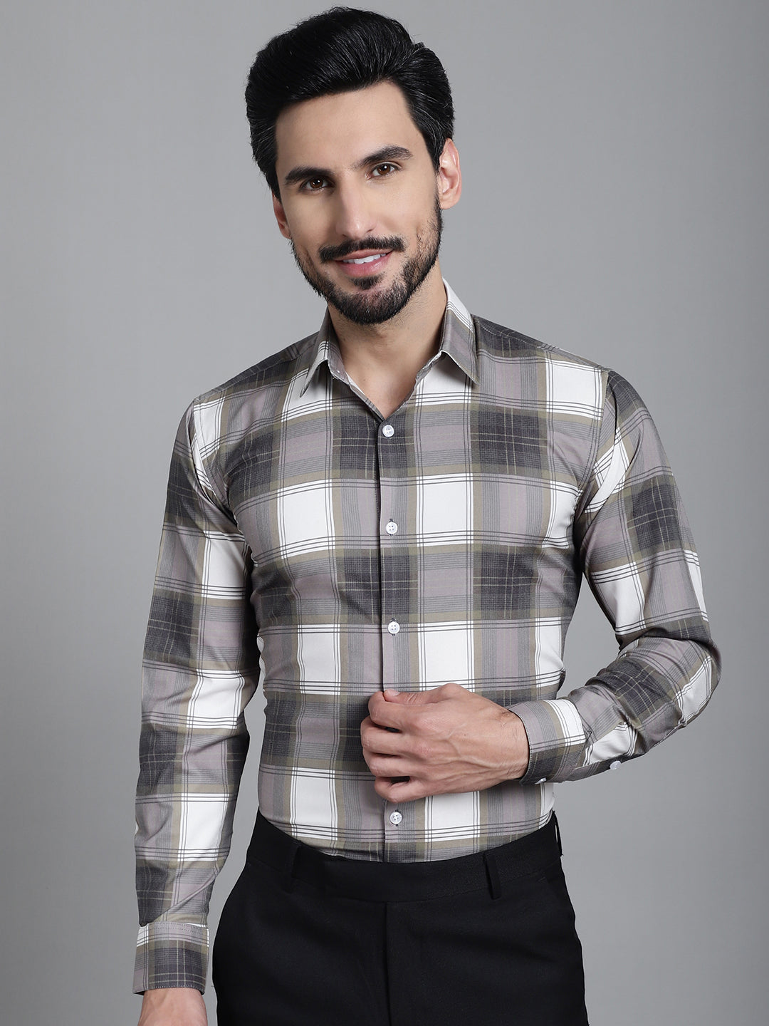 Indian Needle Men's Checked Formal Shirt - Brown - Distacart