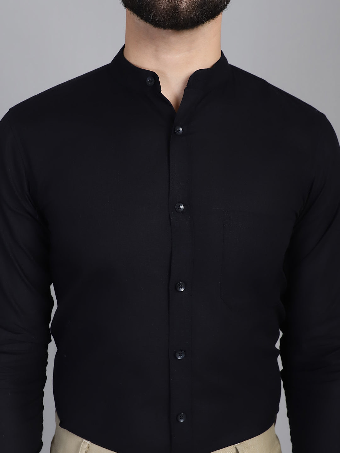 Indian Needle Men's Cotton Solid Formal Shirt - Black - Distacart