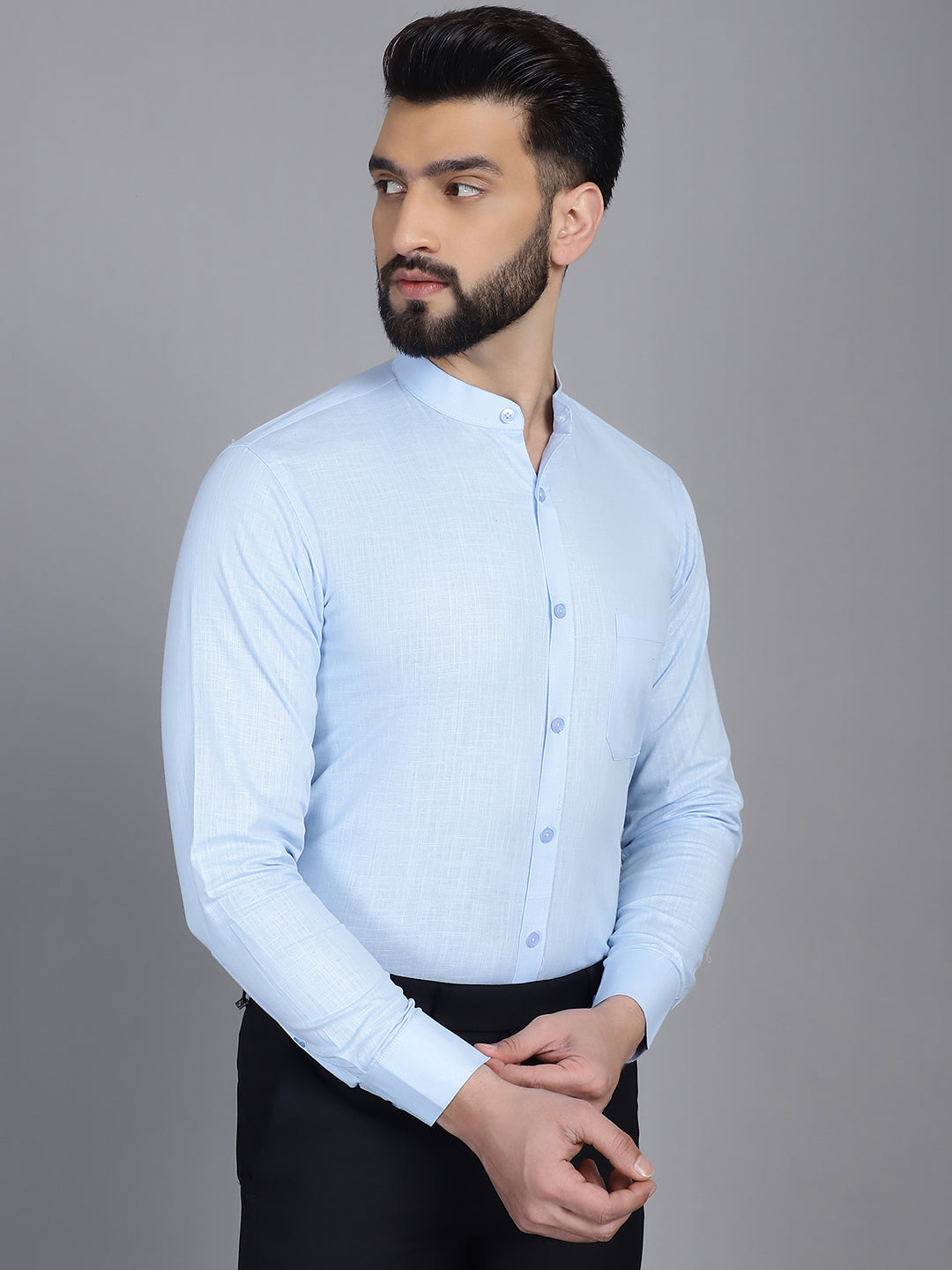 Indian Needle Men's Cotton Solid Formal Shirt - Firozi - Distacart