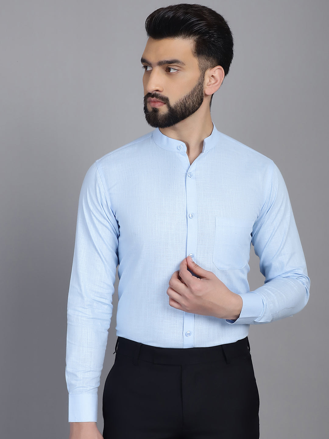 Indian Needle Men's Cotton Solid Formal Shirt - Firozi - Distacart