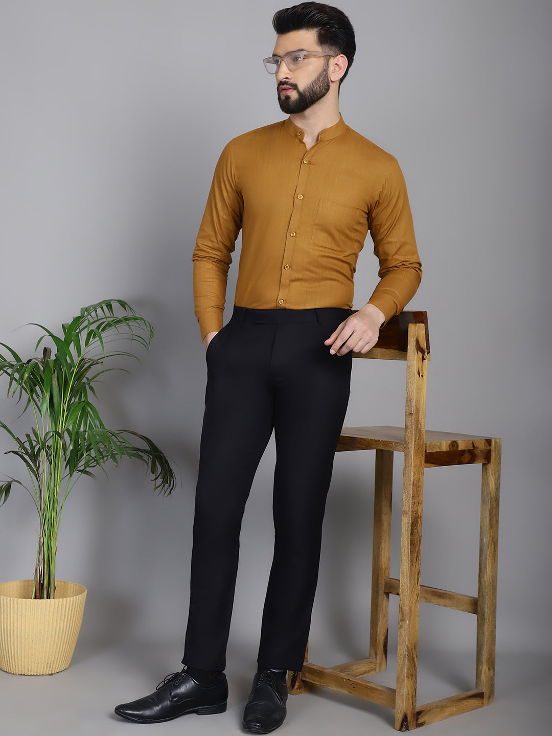 Indian Needle Men's Cotton Solid Formal Shirt - Mustard - Distacart