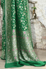 Thumbnail for Joban Fashion Green Pure Crepe Pure Handloom Banarasi Silk Saree