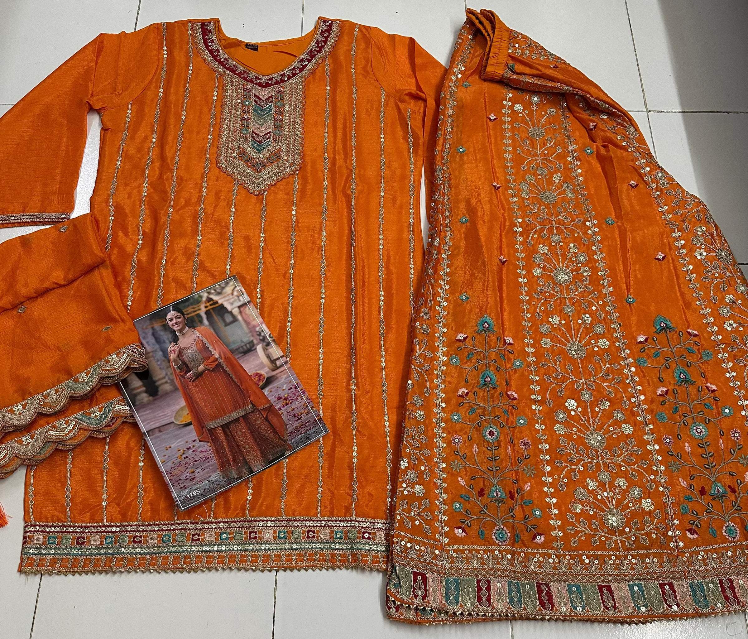 Aarshi Fashions Orange Palazzo Wedding Suit