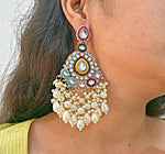Thumbnail for Jewel City Handcrafted Multicolor Kundan Pearl Chandbali Earrings | Traditional Ethnic Gold-Plated Indian Jewelry