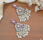 Thumbnail for Jewel City Handcrafted Multicolor Kundan Pearl Chandbali Earrings | Traditional Ethnic Gold-Plated Indian Jewelry