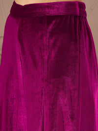Thumbnail for Lyush Women Fuchsia Velvet Embroidered Short Kurta With Palazzo Pants