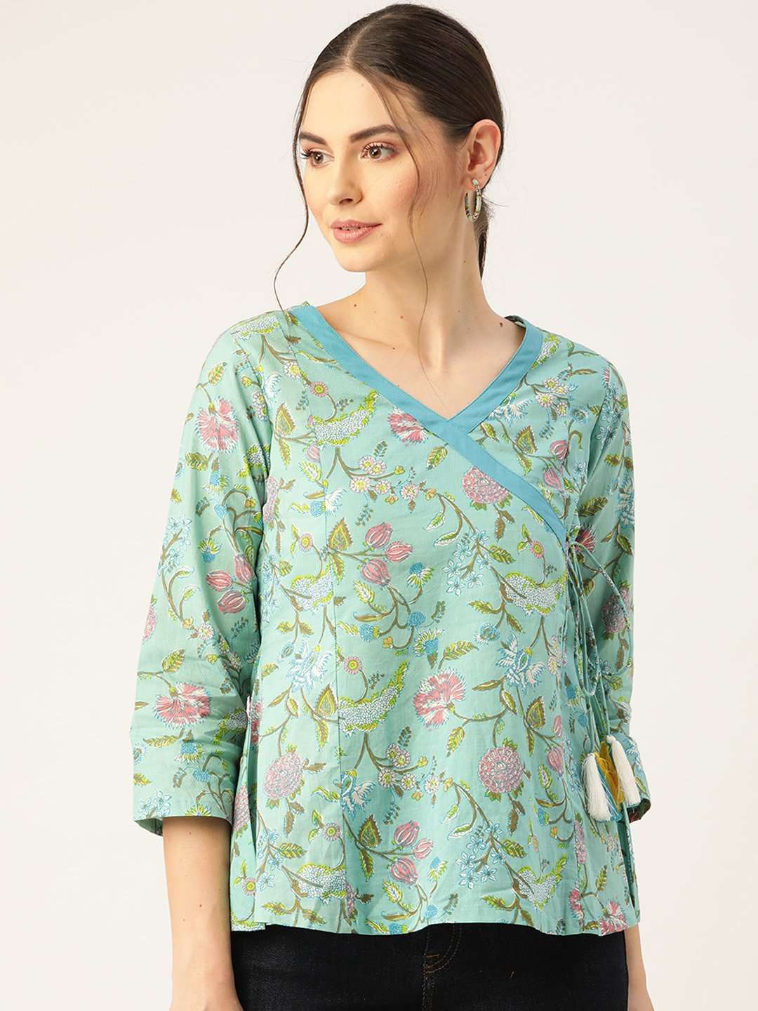 Lyush Sea Green Floral Angrakha Top