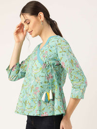 Thumbnail for Lyush Sea Green Floral Angrakha Top