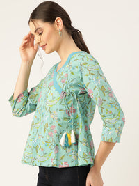 Thumbnail for Lyush Women Sea Green Floral Angrakha Top
