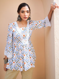 Thumbnail for Lyush Women White Geometric Print Peplum Kurti