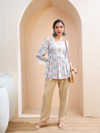 Thumbnail for Lyush Women White Geometric Print Peplum Kurti