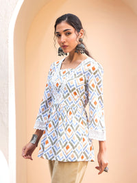 Thumbnail for Lyush Women White Geometric Print Peplum Kurti