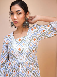 Thumbnail for Lyush Women White Geometric Print Peplum Kurti