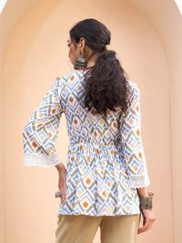 Thumbnail for Lyush Women White Geometric Print Peplum Kurti