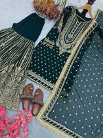 Thumbnail for SIE Designer Party Wear Look Heavy Faux Georgette Top Palazzo & Dupatta Set - Blue