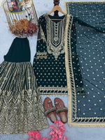 Thumbnail for SIE Designer Party Wear Look Heavy Faux Georgette Top Palazzo & Dupatta Set - Blue