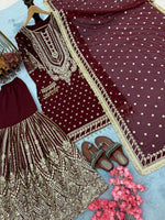 Thumbnail for SIE Designer Party Wear Look Heavy Faux Georgette Top Palazzo & Dupatta Set - Maroon