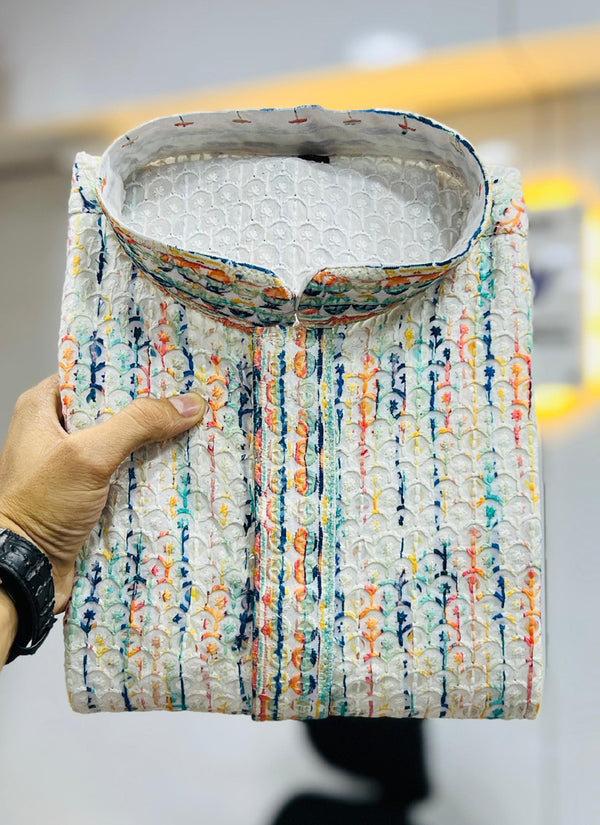 Prazu Fashion Off White Rayon Lucknowi Work Kurta