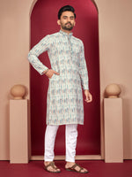 Thumbnail for Prazu Fashion Off White Rayon Lucknowi Work Kurta