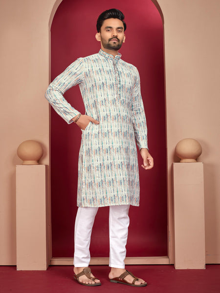 Prazu Fashion Off White Rayon Lucknowi Work Kurta