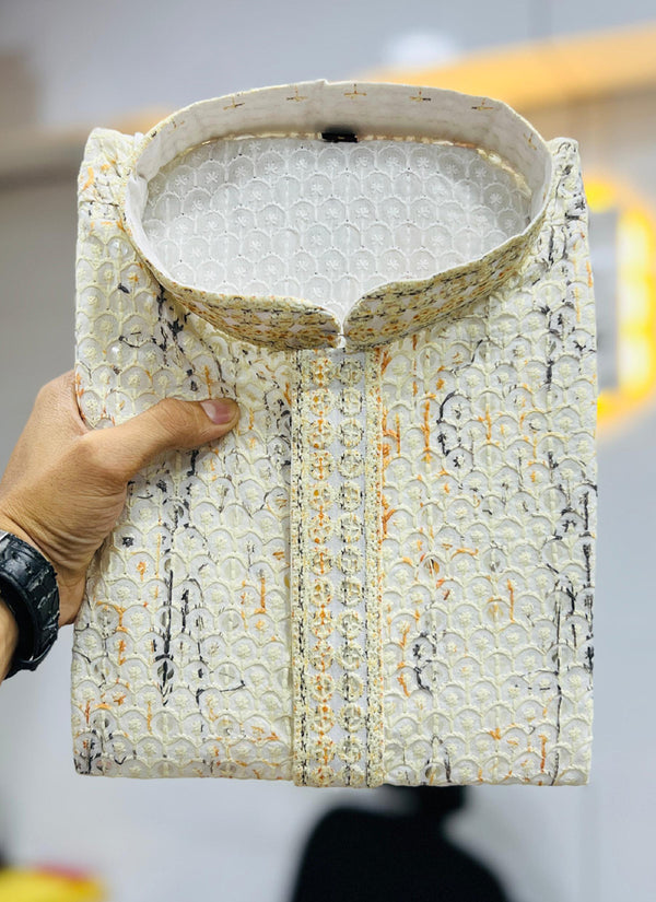 Prazu Fashion Off White Rayon Lucknowi Work Kurta