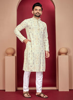 Thumbnail for Prazu Fashion Off White Rayon Lucknowi Work Kurta