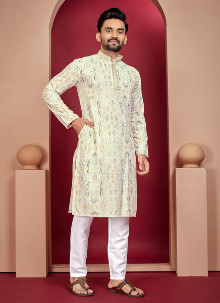 Prazu Fashion Off White Rayon Lucknowi Work Kurta