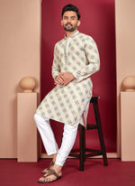 Thumbnail for Prazu Fashion Off White Rayon Lucknowi Work Kurta