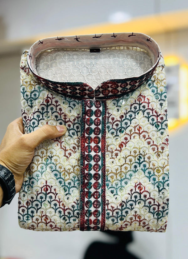 Prazu Fashion Off White Rayon Lucknowi Work Kurta