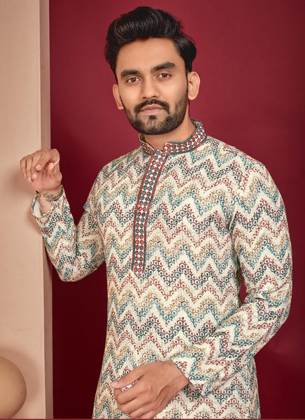 Prazu Fashion Off White Rayon Lucknowi Work Kurta